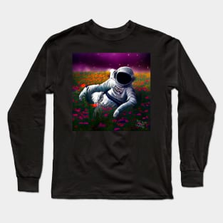 Astronaut in flowers relaxing to slim goody sounds! Long Sleeve T-Shirt